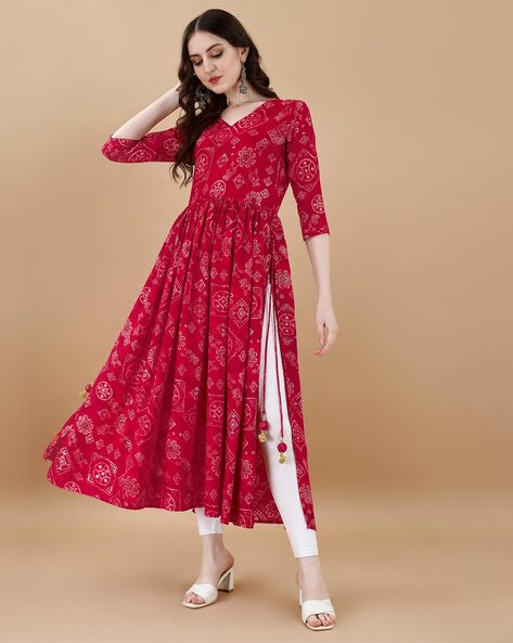 Women Bandhani Print Flared Kurta