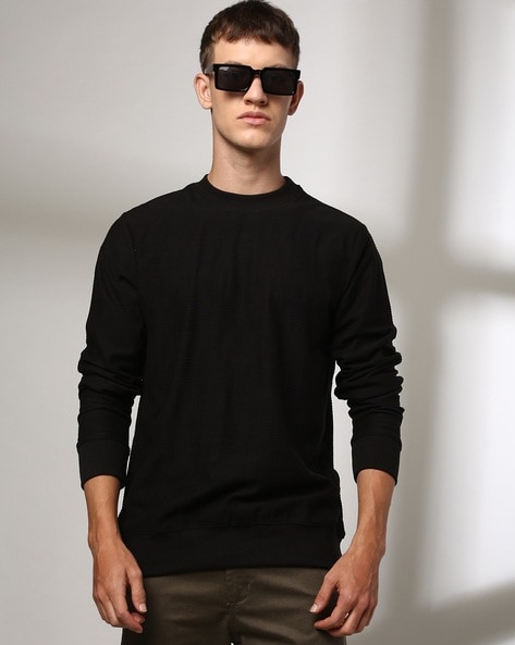 Men Knitted Slim Fit Crew-Neck Sweatshirt