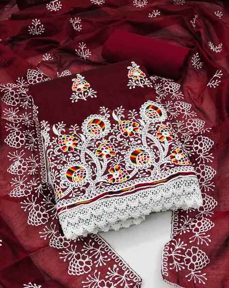 Women Embroidered Unstitched Dress Material Price in India