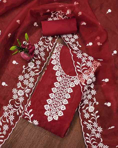 Women Embroidered Unstitched Dress Material Price in India