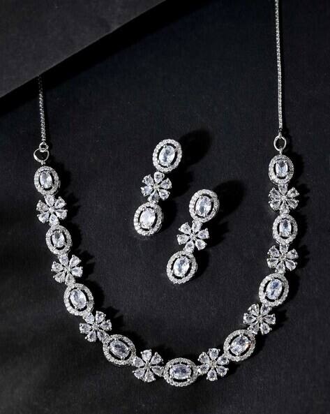VALLEY OF JEWELLERY (VOJ) Women Silver-Plated Stone-Studded Necklace & Earrings Set