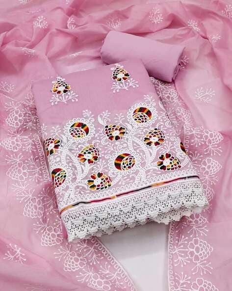 Women Embroidered Unstitched Dress Material Price in India