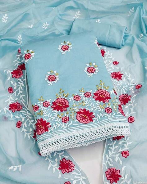 Women Embroidered Unstitched Dress Material Price in India