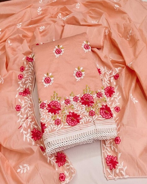 Women Embroidered Unstitched Dress Material Price in India