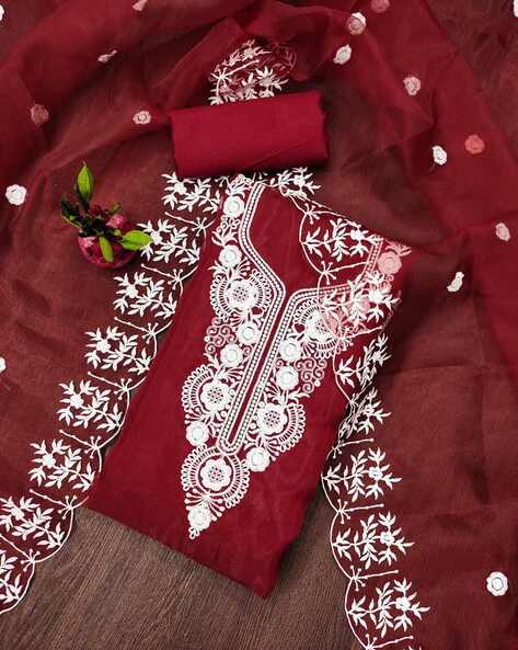 Women Embroidered Unstitched Dress Material Price in India