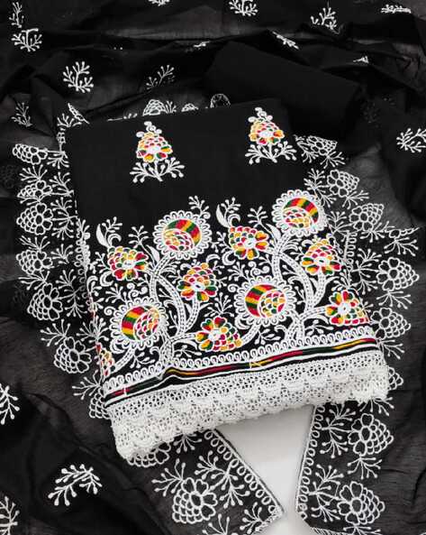 Women Embroidered Unstitched Dress Material Price in India