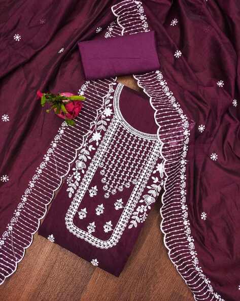 Women Embroidered Unstitched Dress Material Price in India