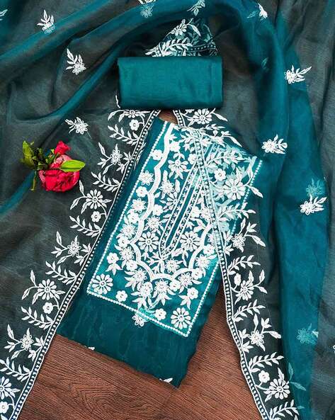 Women Embroidered Unstitched Dress Material Price in India