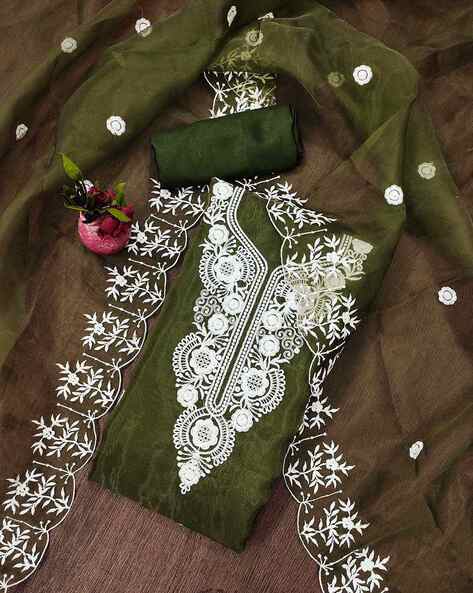 Women Embroidered Unstitched Dress Material Price in India