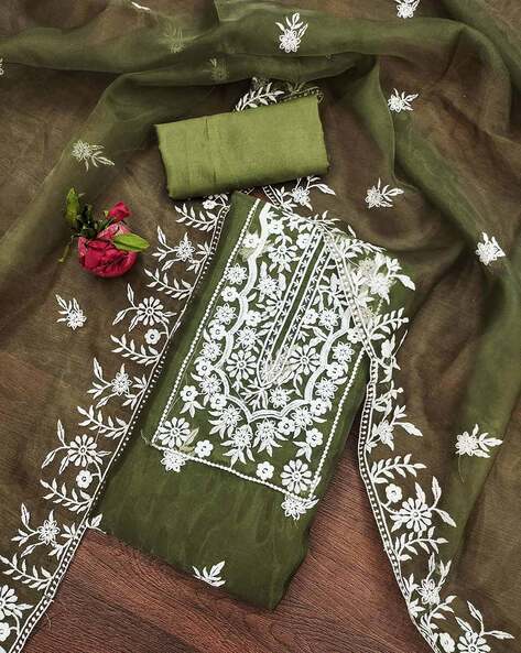 Women Embroidered Unstitched Dress Material Price in India