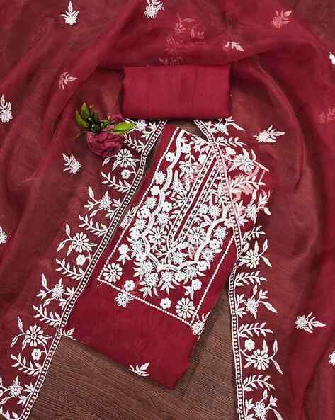 Women Embroidered Unstitched Dress Material Price in India