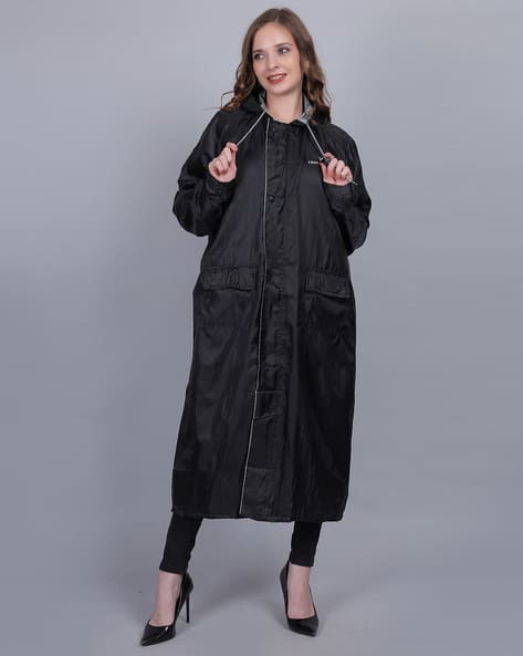 Ubuy Women Long Rain Coat Women Zip-Front Long Raincoat With Flap
