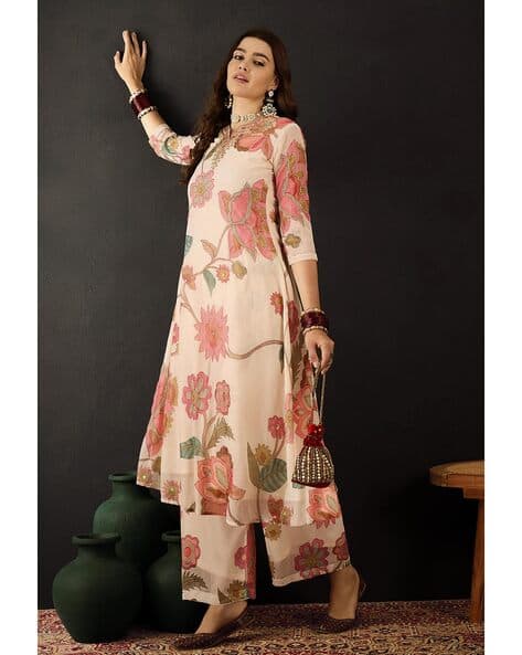 Women Floral Print A-Line Kurta with Palazzos