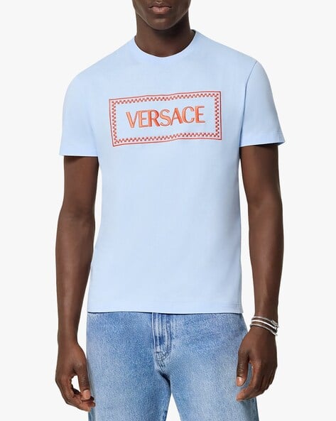 Buy VERSACE Embroidered Logo T-Shirt | Blue Color Men | AJIO