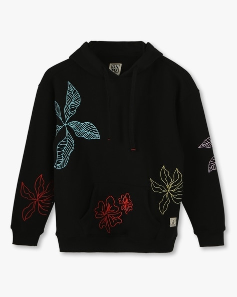 Boys Floral Embroidered Oversized Hoodie