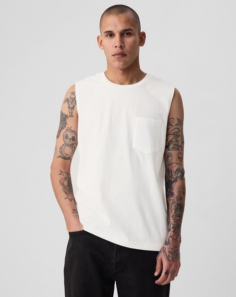 Men Round-Neck Sleeveless Vest with Pocket