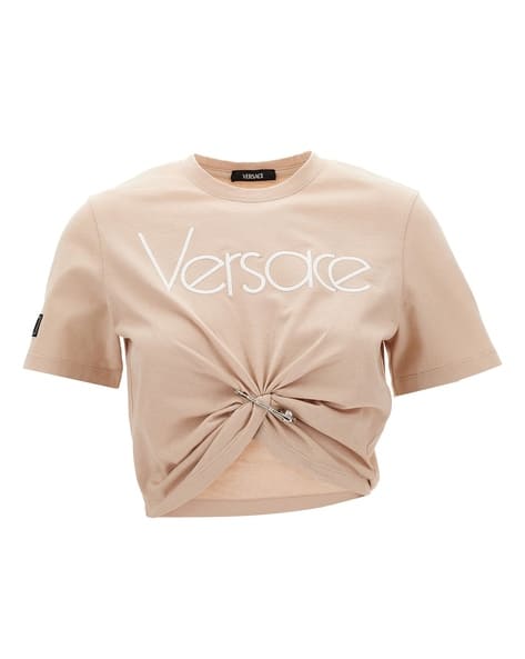 Tシャツ・カットソー Versace Safety Pin Curled Top Versace Strawberry Garden Safety Pin Cropped T-shirt | White