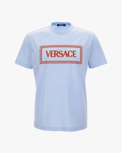 Buy VERSACE Embroidered Logo T-Shirt | Blue Color Men | AJIO