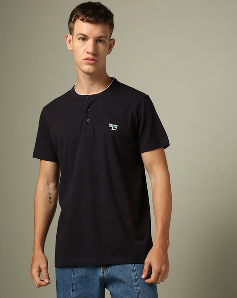 Spykar Men Slim Fit Henley T-Shirt