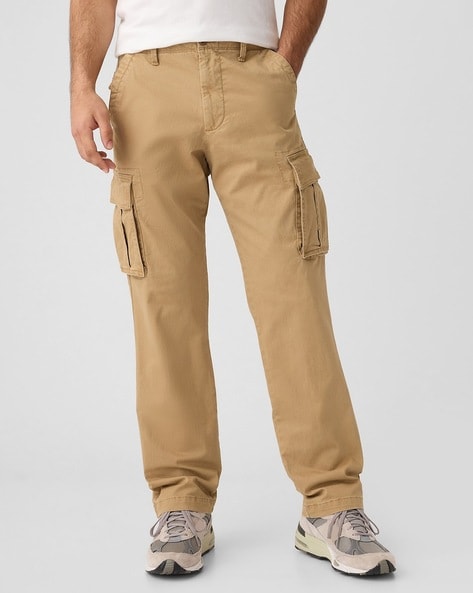 Solid Mid Rise Straight Fit Cargo Pants