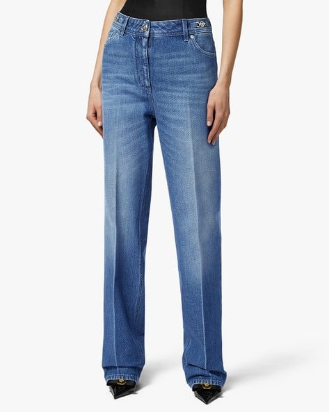 Buy VERSACE Medusa 95 Boyfriend Jeans | Blue Color Women