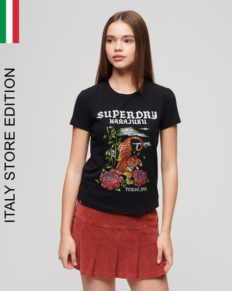 Superdry Women Tattoo Rhinestone Fitted T-Shirt