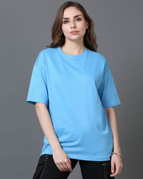 Women Oversized Crew-Neck Cotton T-Shirt