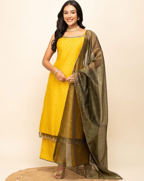 Women Polka-dot Straight Kurta Suit Set