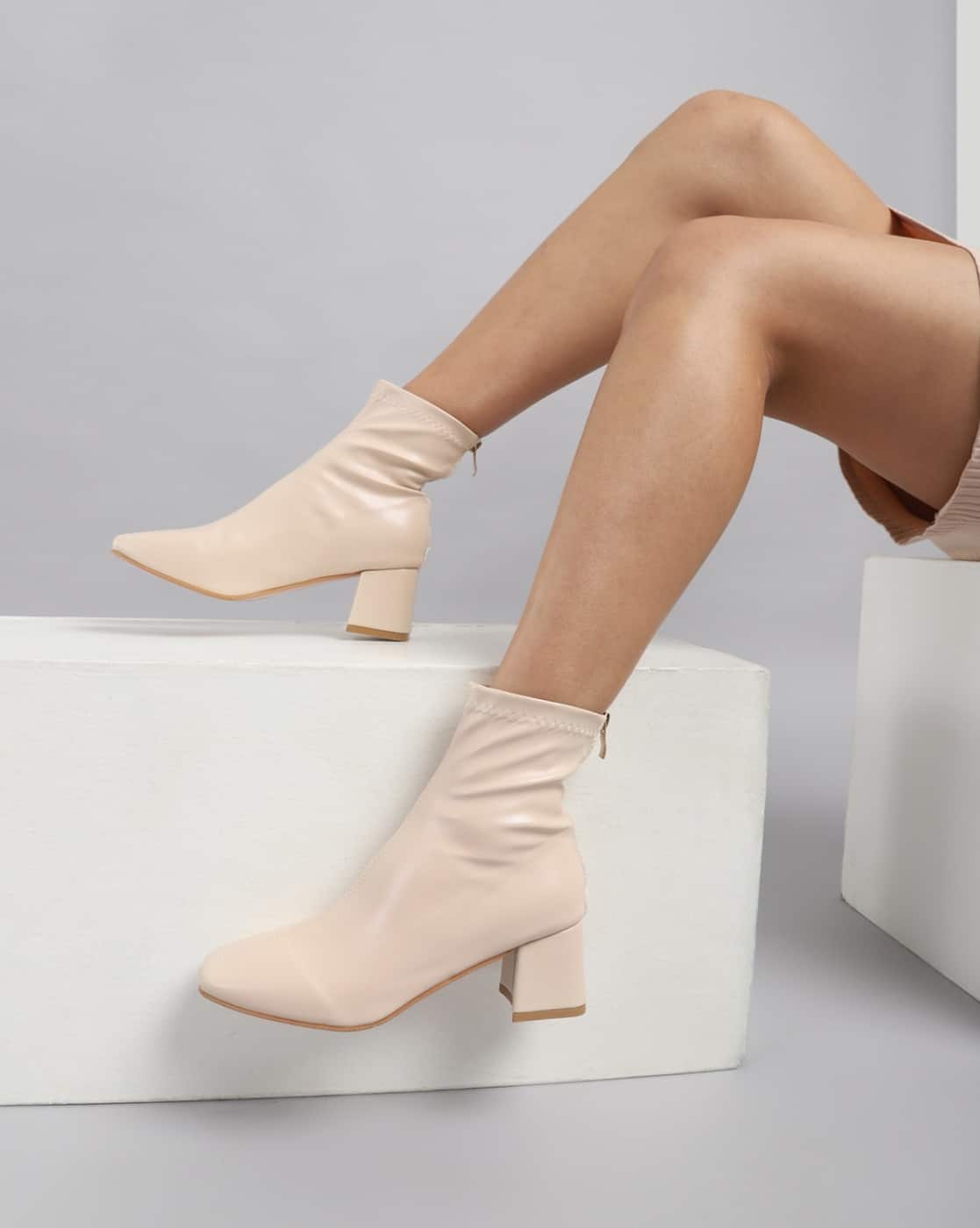 Truffle Collection Cream Leather Chunky Boots TRUFFLE COLLECTION