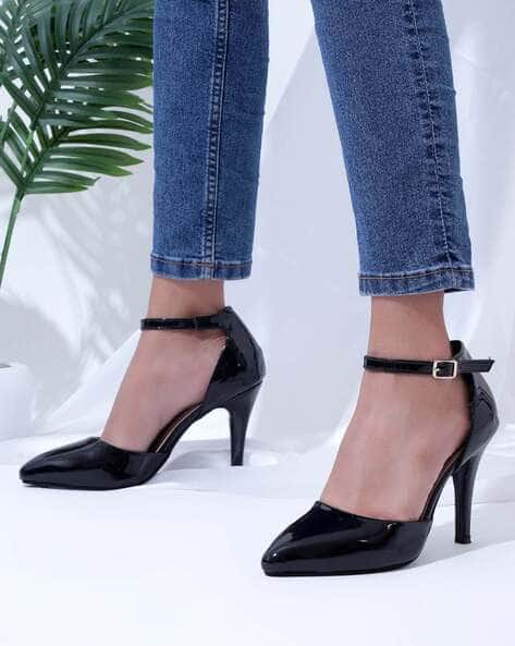 Women Pointed-Toe Heeled Shoes with Buckle Closure