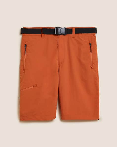 Men Regular Fit Flat-Front Shorts with Belt