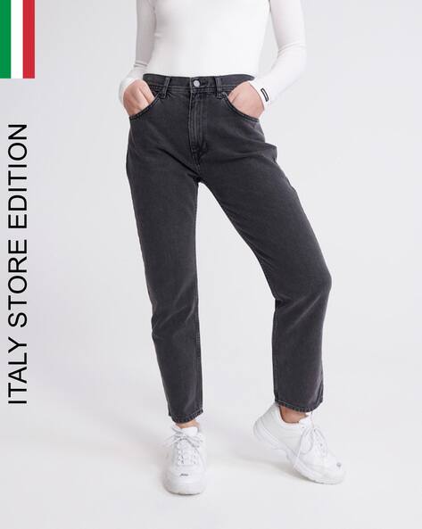 SUPERDRY HIGH RISE Women's Straight Grey Jeans