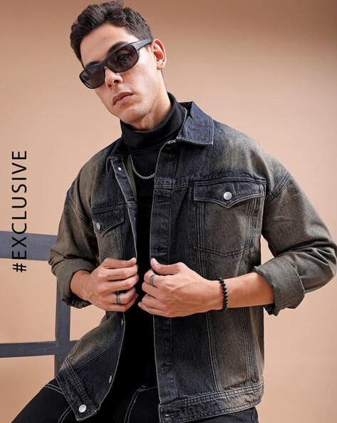 Trucker Jacket Outfit Denim Jacket With Black Jeans Men Buy Navy