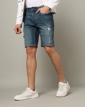 pepe jeans Men Chinox Washed Distressed Regular Fit Denim Shorts-picture-49