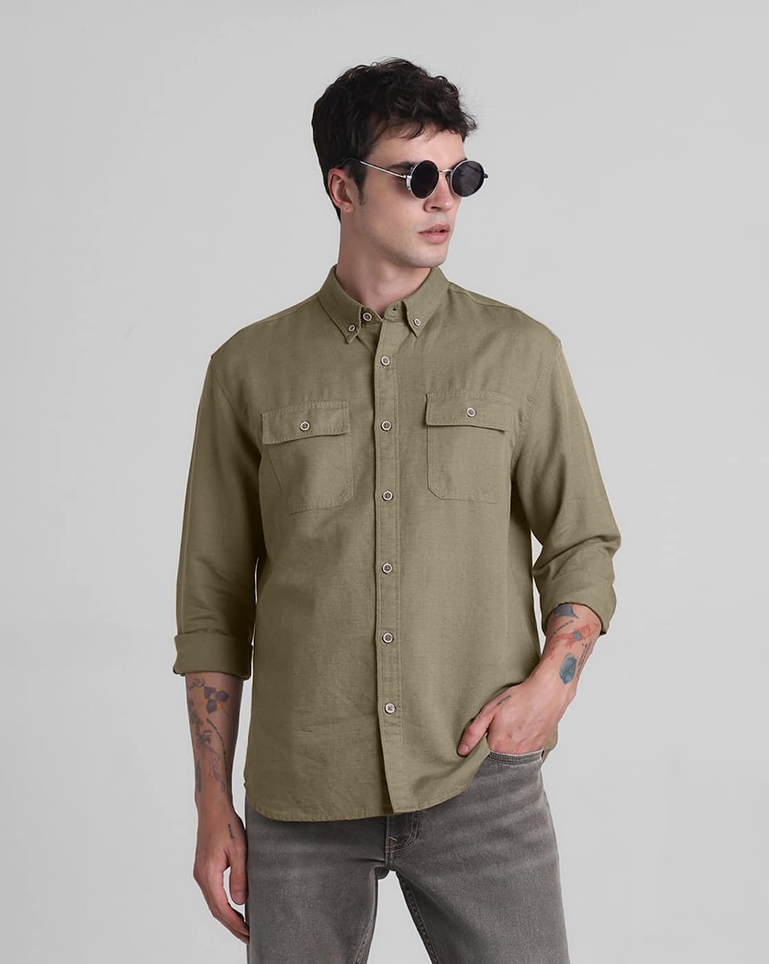 Men Slim Fit Shirt with Flap Pockets