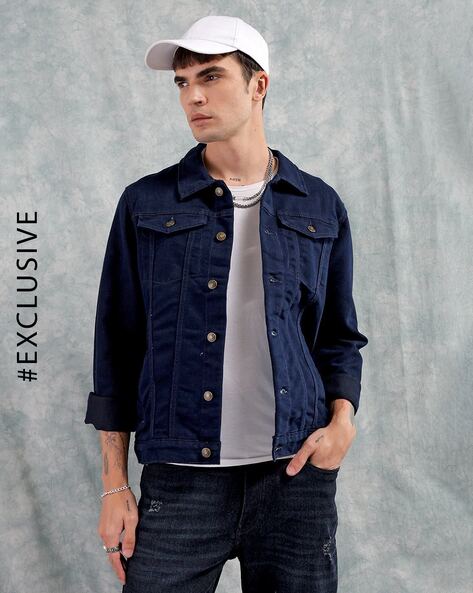 Men Graphic Print Slim Fit Denim Jacket