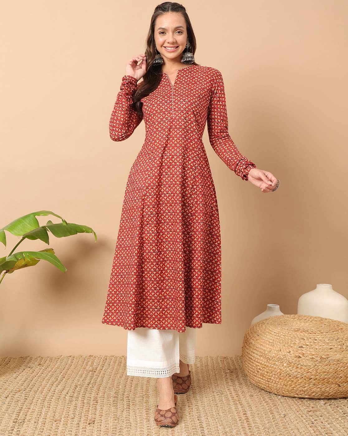 FIORRA Women Printed A-Line Kurta (Red)