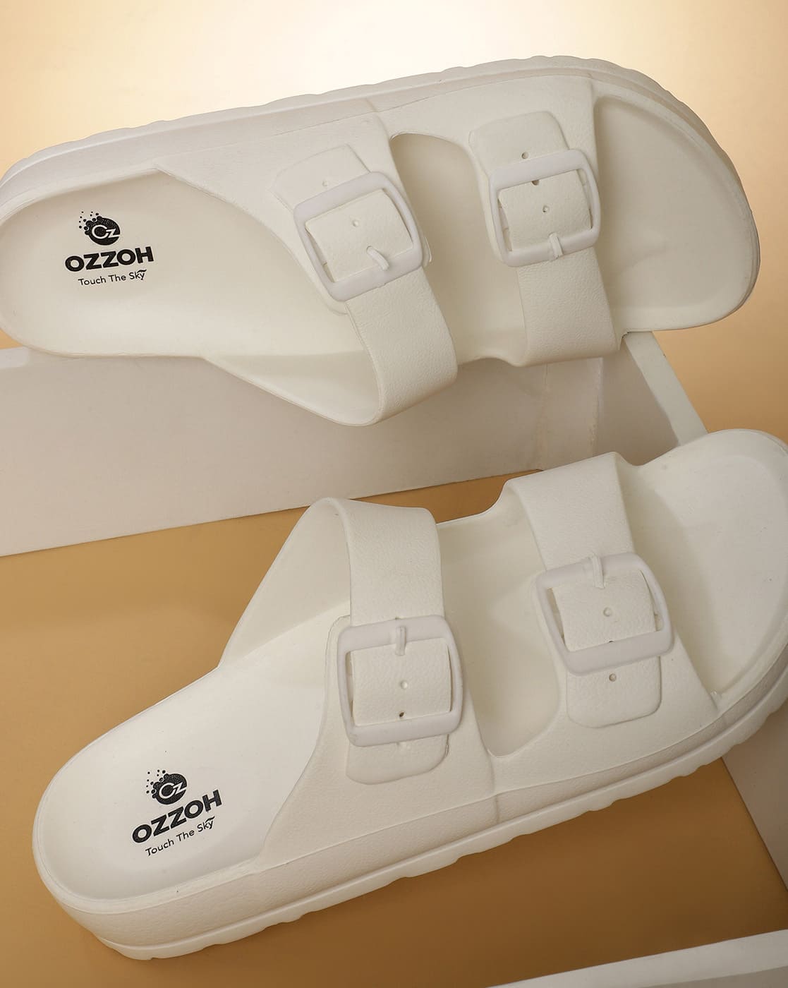 Buy OZZOH Men Open-Toe Double Strap Slides Online | Ajio.com
