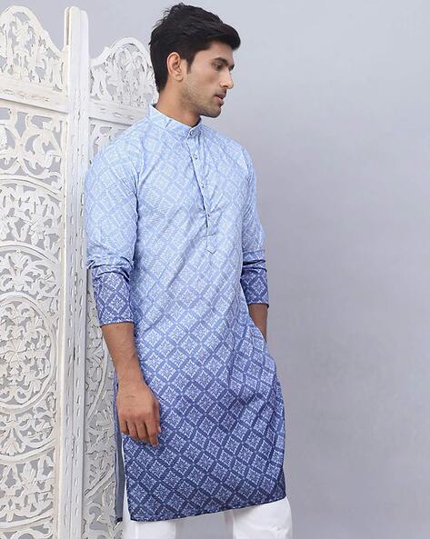 Men Ombre-Dyed Cotton Regular Fit Long Kurta