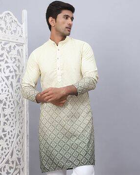 Men Ombre-Dyed Cotton Regular Fit Long Kurta
