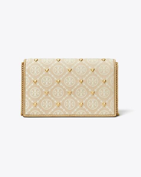 T Monogram Embellished Wallet with Chain Strap