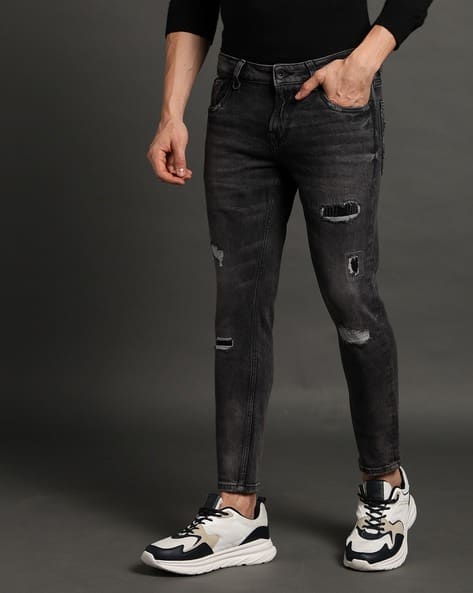 Distressed Jeans Black Jeans With Rips Mens Slim Rigid Camo
