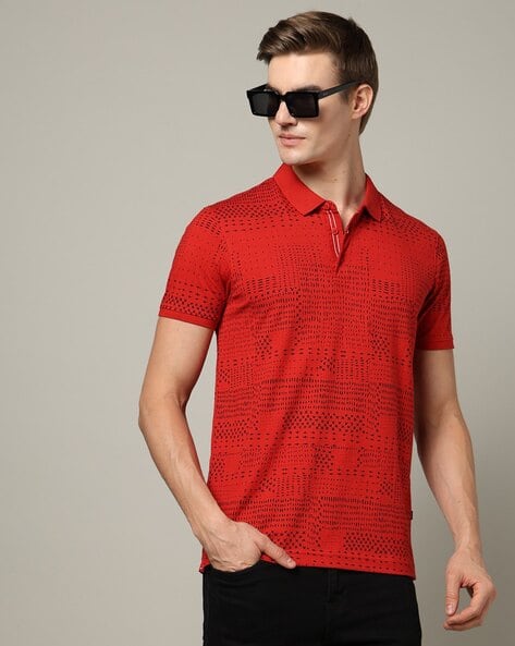 SPYKAR Men Micro Print Regular Fit Polo T-Shirt