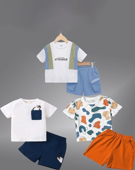 Boys Pack of 3 Graphic Print Shorts & T-Shirt Set Boys Pack of 3 Graphic Print Shorts & T-Shirt Set