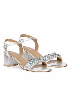 saint g Embellished Open-Toe Chunky Heeled Sandals with Buckle-Strap-picture-0