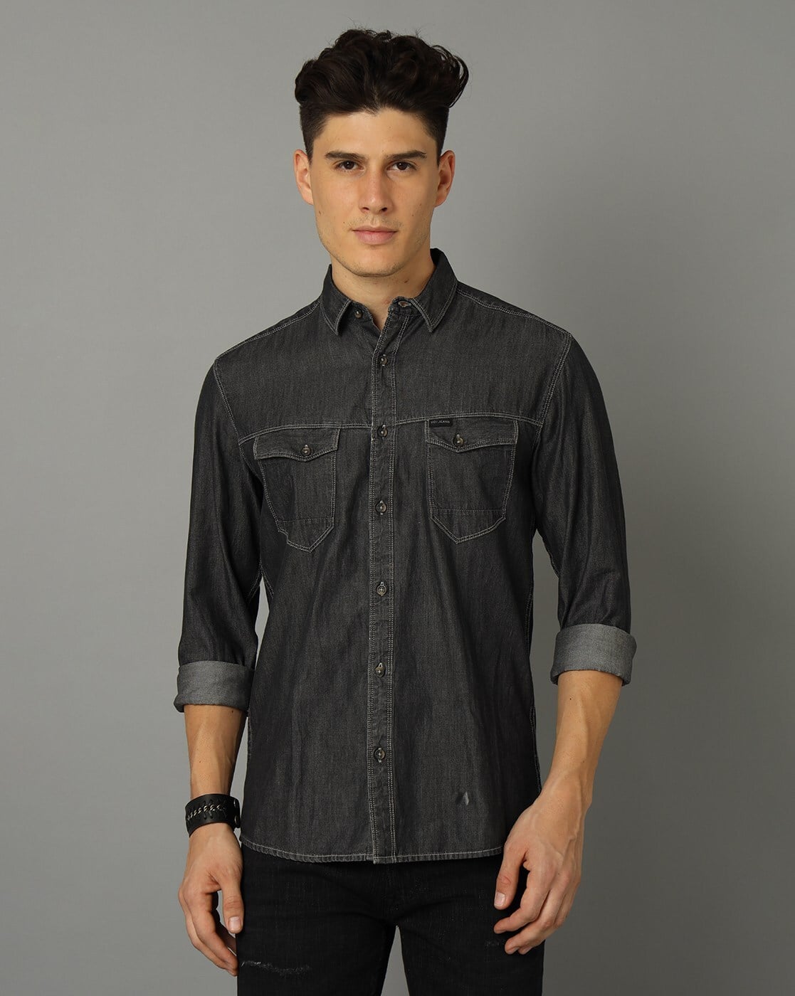 Men Slim Fit Shirt with Flap Pockets