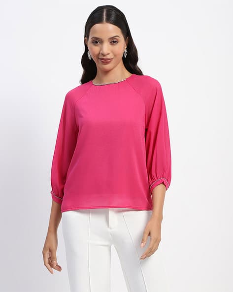 MADAME Women Embellished Relaxed Fit Crew-Neck Top