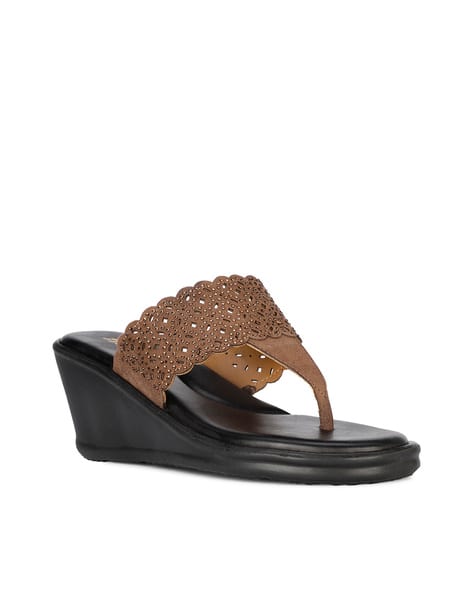 Bata Women Embellished Open-Toe Mid Heel Thong Wedge