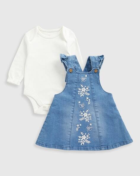 sachin and babi light blue dress Navy Blue Floral Embroidered Cord Pinafore Dress & Blouse Set