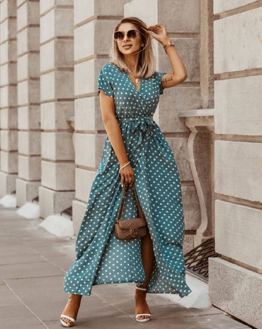 Casual Plus Size Dresses Women's Summer Wrap Maxi Dress Casual Polka Dot V  Neck Short Sleeve